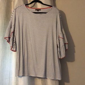 Black and white striped ruffle top